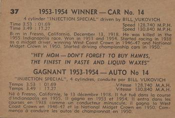 1960 Parkhurst Hawes Wax Indianapolis Speedway Winners (V338-2) #37 Bill Vukovich Back