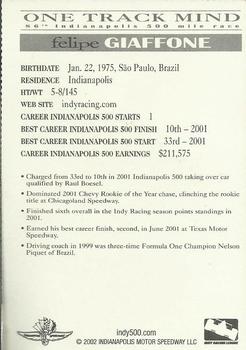 2002 Indianapolis 500 #NNO Felipe Giaffone Back