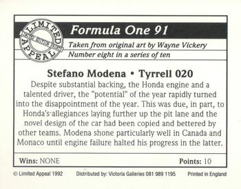 1992 Limited Appeal Formula One 91 #8 Stefano Modena Back