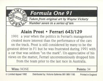1992 Limited Appeal Formula One 91 #7 Alain Prost Back