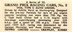1962 Petpro Limited Grand Prix Racing Cars #2 Achille Varzi Back
