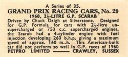 1962 Petpro Limited Grand Prix Racing Cars #29 Chuck Daigh Back