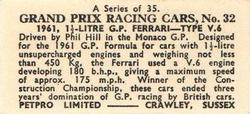 1962 Petpro Limited Grand Prix Racing Cars #32 Phil Hill Back
