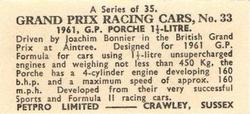 1962 Petpro Limited Grand Prix Racing Cars #33 Joakim Bonnier Back