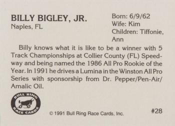 1991 Bull Ring #28 Billy Bigley, Jr. Back