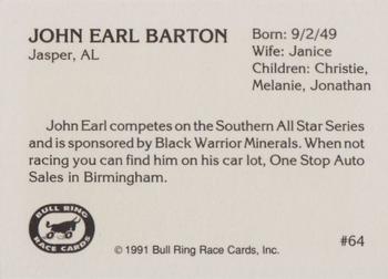 1991 Bull Ring #64 John Earl Barton Back