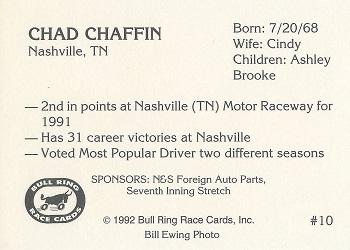 1992 Bull Ring #10 Chad Chaffin Back