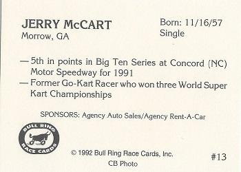 1992 Bull Ring #13 Jerry McCart Back