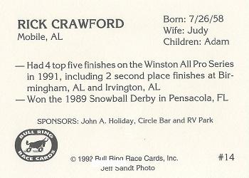 1992 Bull Ring #14 Rick Crawford Back