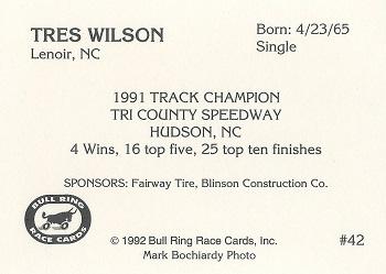 1992 Bull Ring #42 Tres Wilson Back