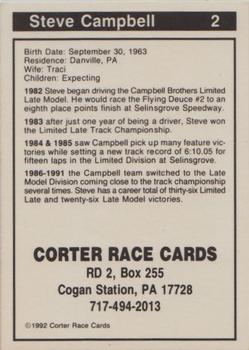 1992 Corter Selinsgrove and Clinton County Speedways #2 Steve Campbell Back