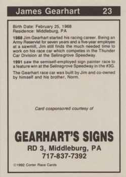 1992 Corter Selinsgrove and Clinton County Speedways #23 James Gearhart Back