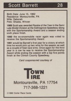 1992 Corter Selinsgrove and Clinton County Speedways #28 Scott Barrett Back