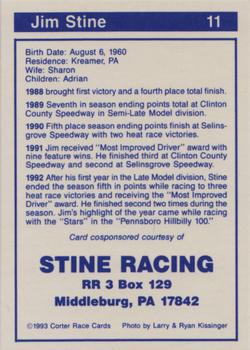 1993 Corter Clinton County & Selinsgrove Speedway #11 Jim Stine Back