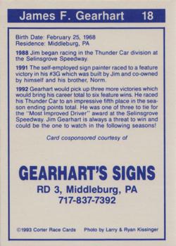 1993 Corter Clinton County & Selinsgrove Speedway #18 James Gearhart Back
