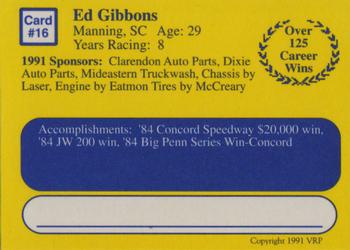 1991 Volunteer Racing Dirt Trax #16 Ed Gibbons Back