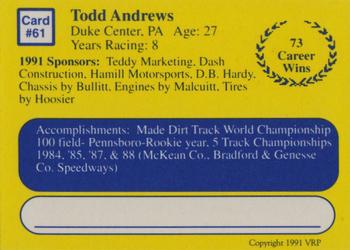 1991 Volunteer Racing Dirt Trax #61 Todd Andrews Back
