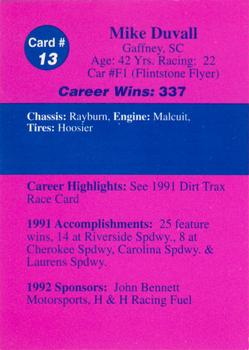 1992 Volunteer Racing Dirt Trax #13 Mike Duvall Back