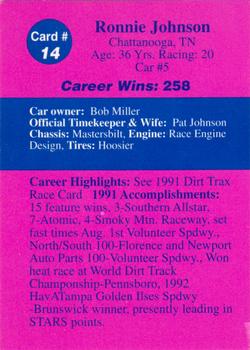 1992 Volunteer Racing Dirt Trax #14 Ronnie Johnson Back