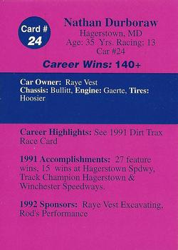 1992 Volunteer Racing Dirt Trax #24 Nathan Durboraw Back