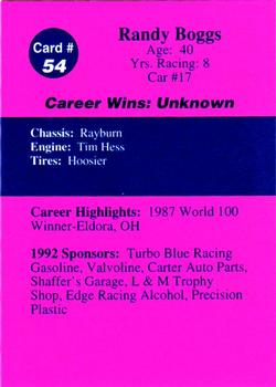 1992 Volunteer Racing Dirt Trax #54 Randy Boggs Back