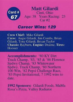 1992 Volunteer Racing Dirt Trax #67 Matt Gilardi Back