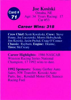1992 Volunteer Racing Dirt Trax #71 Joe Kosiski Back