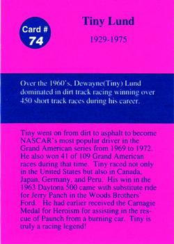 1992 Volunteer Racing Dirt Trax #74 Tiny Lund Back
