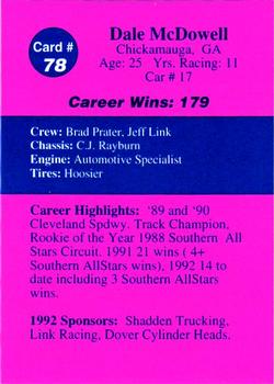 1992 Volunteer Racing Dirt Trax #78 Dale McDowell Back