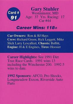 1992 Volunteer Racing Dirt Trax #91 Gary Stuhler Back