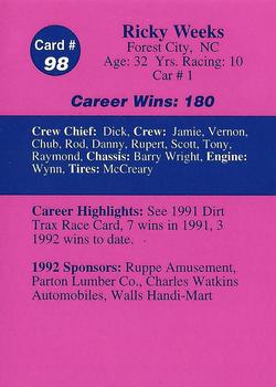 1992 Volunteer Racing Dirt Trax #98 Ricky Weeks Back