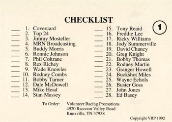 1992 Volunteer Racing Hav-A-Tampa #1 Cover Card Back