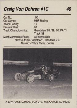 1991 K & W Dirt Track #49 Craig Von Dohren Back