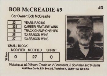 1994 K & W Dirt Track #3 Bob McCreadie Back