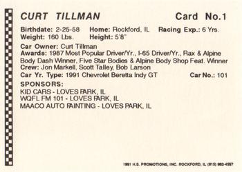 1991 Langenberg Hot Stuff Rockford Speedway #1 Curt Tillman Back