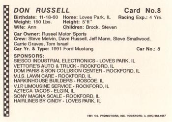 1991 Langenberg Hot Stuff Rockford Speedway #8 Don Russell Back