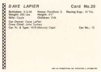 1991 Langenberg Hot Stuff Rockford Speedway #20 Dave Lapier Back