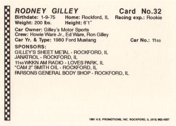 1991 Langenberg Hot Stuff Rockford Speedway #32 Rodney Gilley Back