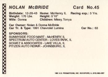 1991 Langenberg Hot Stuff Rockford Speedway #45 Nolan McBride Back