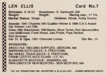 1991 Langenberg Hot Stuff Seekonk Speedway #7 Len Ellis Back
