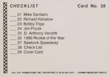 1991 Langenberg Hot Stuff Seekonk Speedway #28 Checklist Back