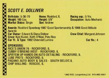 1992 Langenberg Flash Rockford Speedway #NNO Scott Dolliver Back