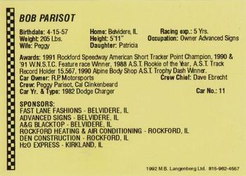 1992 Langenberg Flash Rockford Speedway #NNO Bob Parisot Back