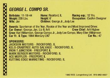 1992 Langenberg Flash Rockford Speedway #NNO George Compo Back