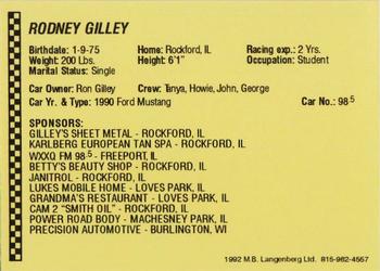 1992 Langenberg Flash Rockford Speedway #NNO Rodney Gilley Back