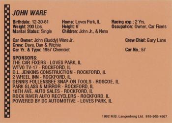 1992 Langenberg Flash Rockford Speedway #NNO John Ware Back