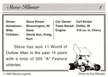 1992 Racing Legends Sprints #1 Steve Kinser's Car Back