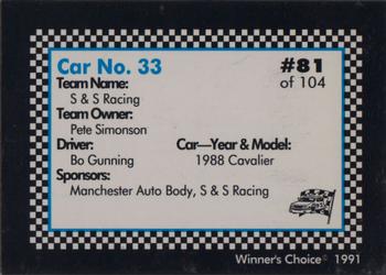1991 Winner's Choice Modifieds  #81 Bo Gunning's Car Back