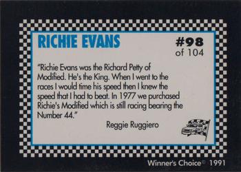 1991 Winner's Choice Modifieds  #98 Richie Evans/(May 6, 1983) Back