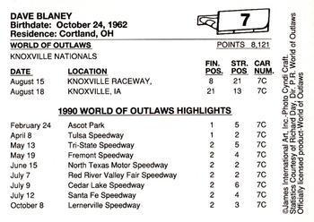 1990 World of Outlaws #7 Dave Blaney Back